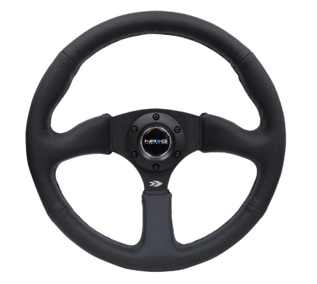 NRG Reinforced Steering Wheel (350mm / 2.5in. Deep) Blk Leather Comfort Grip w/5mm Matte Blk Spokes - RST-023MB-R