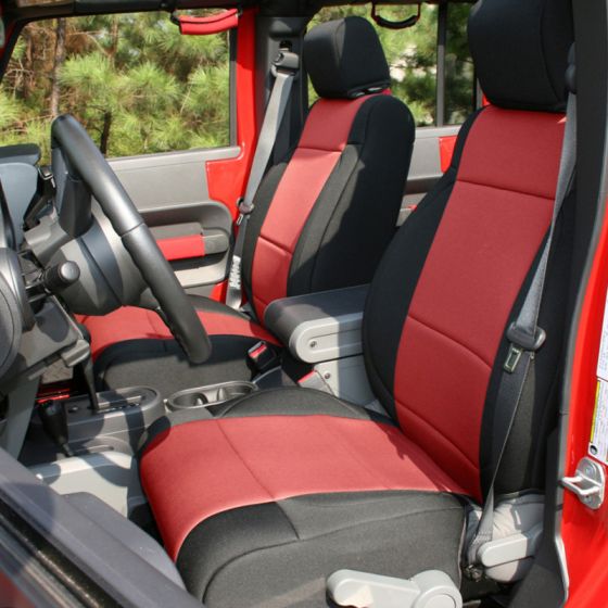 Rugged Ridge Seat Cover Kit Black/Red 07-10 Jeep Wrangler JK 2dr - 13294.53